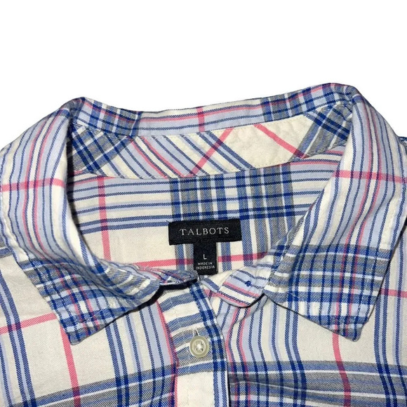 Talbots Womens Size L‎ White/Pink/Blue Plaid Button-Up Shirt - Picture 3 of 4